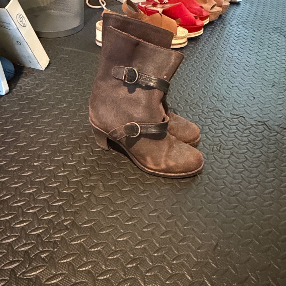 Fiorentini + Baker Dark Brown Heeled Boots with Black Straps Size 37